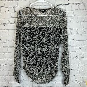 DKNY Snow Leopard Sheer Mesh Top, Size S